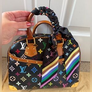LOUIS VUITTON Monogram Multicolor Trouville Handbag Black Murakami w bandeau